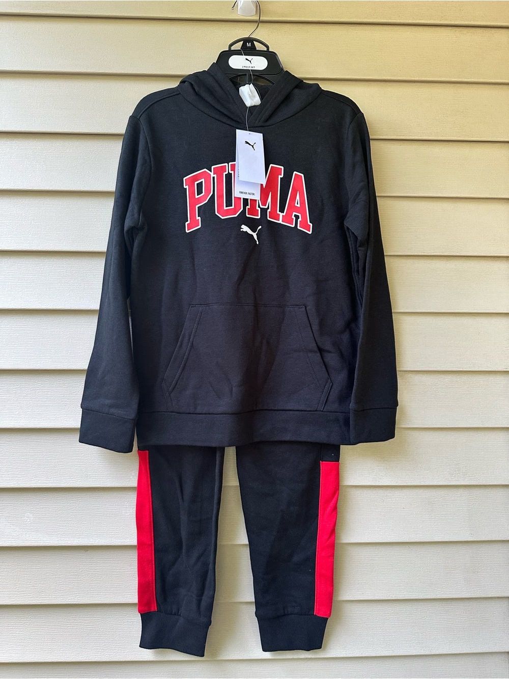 Puma Black Hoodie and Joggers with Red Accents